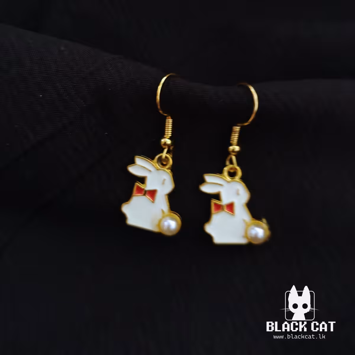 Bunny Pearl Red Bow Earrings