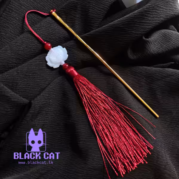 Red Lotus Tassel Gold Hair Pin