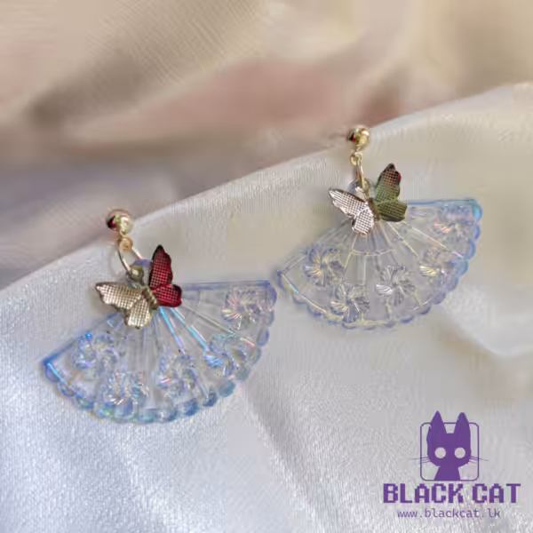 Chinese-inspired blue fan earrings
