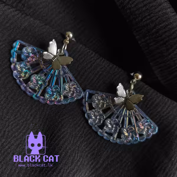 Chinese-inspired blue fan earrings