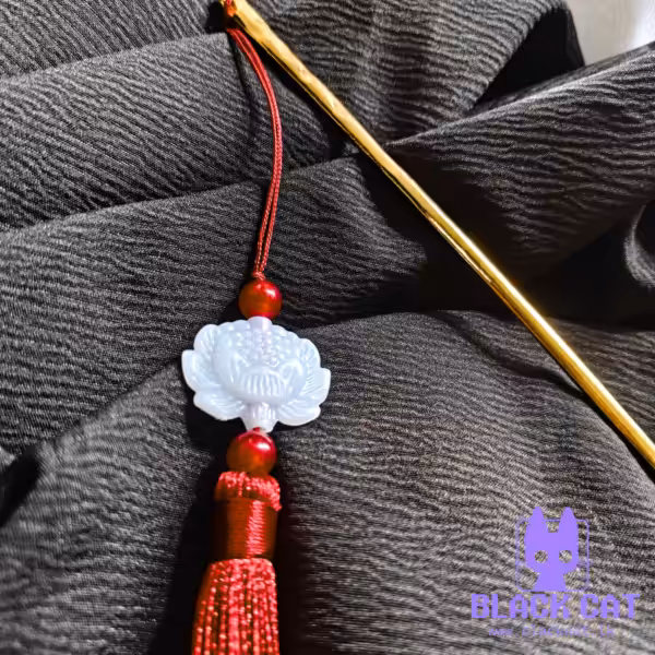 Red Lotus Tassel Gold Hair Pin