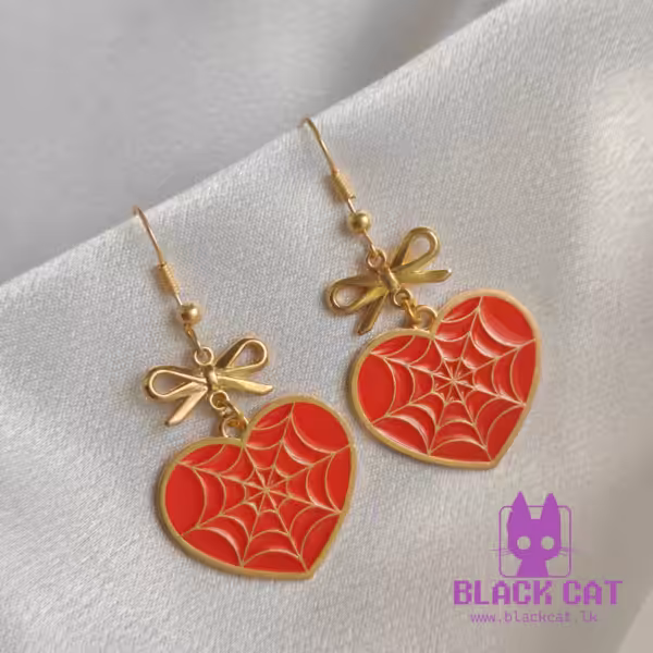 Spider-Man inspired heart charm earrings