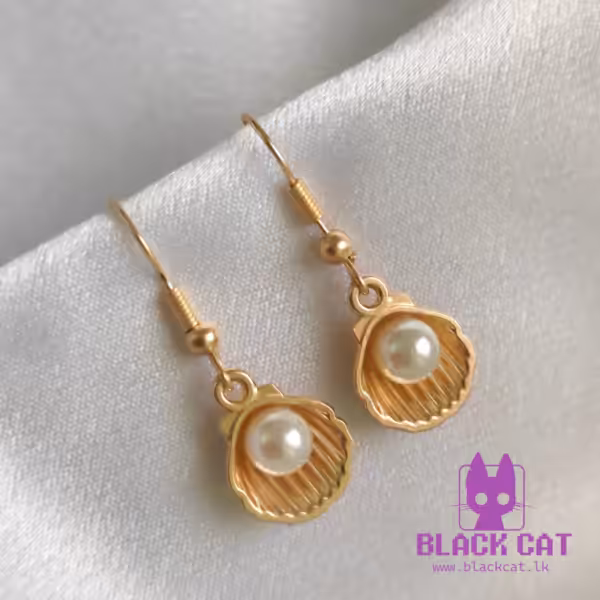 Gold-tone Pearl & Clam Charm Earrings