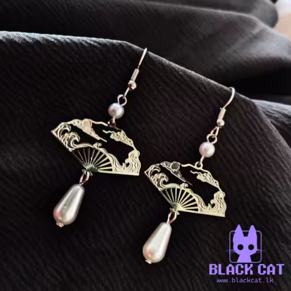 Chinese inspired silver fan earrings