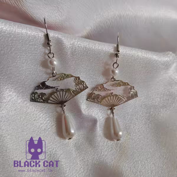 Chinese inspired silver fan earrings