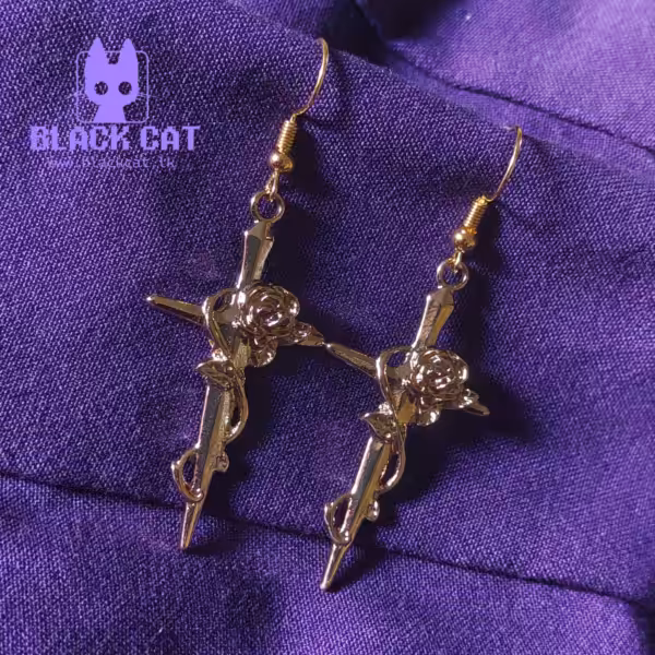 Golden Rose Flower sword charm Earrings