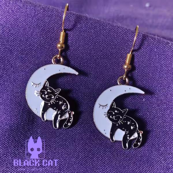 kitty on moon earrings