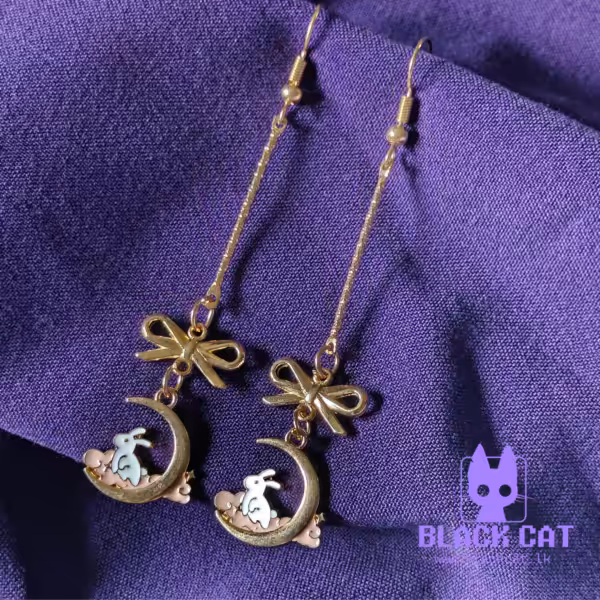 Kawaii bunny and moon golden earrings