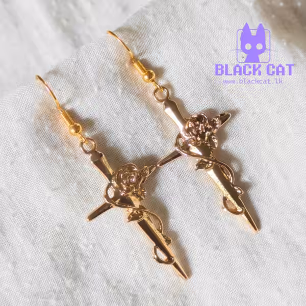 Golden Rose Flower sword charm Earrings