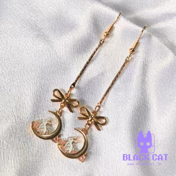 Kawaii bunny and moon golden earrings